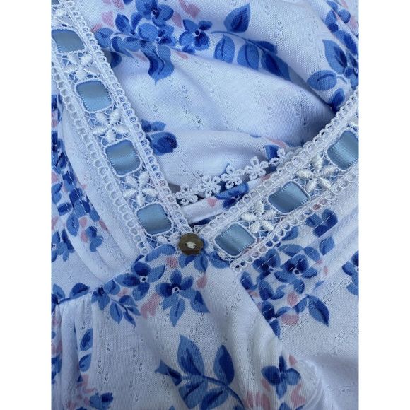 Eileen West Large Blue Floral KNIT Sleeveless Nightgown MAXI Modal NWOT - Picture 9 of 10